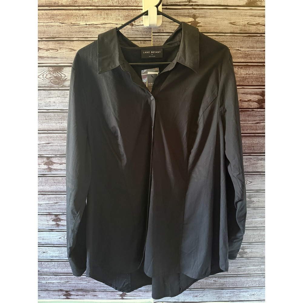 Lane Bryant Women's Long-Sleeved Button-Down Top Size  18 Black No-Peek NWT